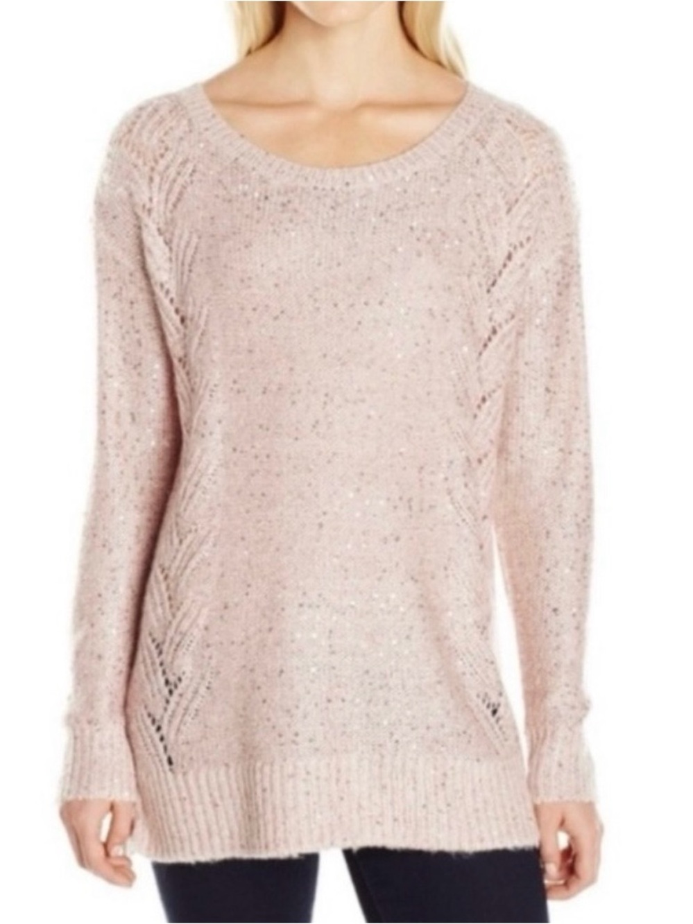 3/$10 🛒🛍️ NYJD Rose Gold Champagne Sequin Cable Knit Sweater - Size PS